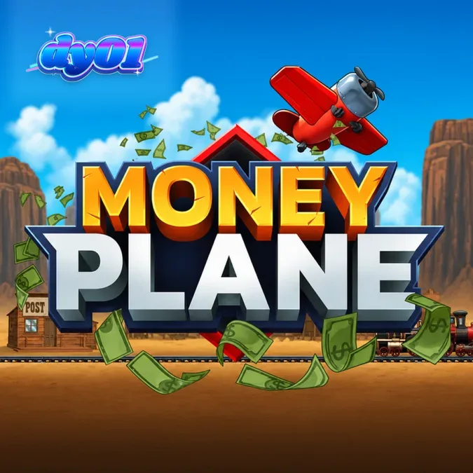 Tampilan antarmuka permainan Money Plane dengan latar belakang bertema penerbangan.